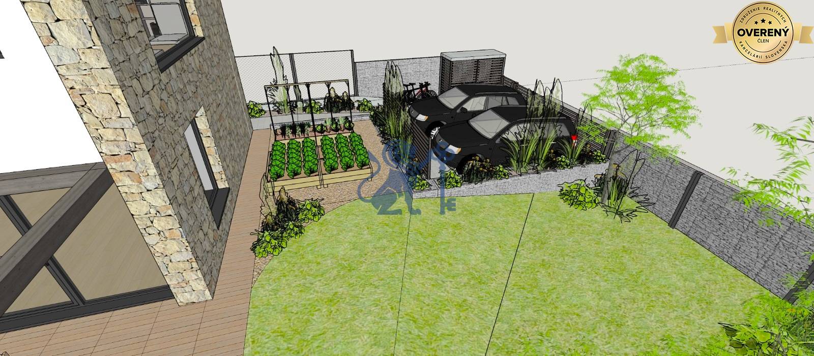 Vizualizácia | parkovanie a záhrada