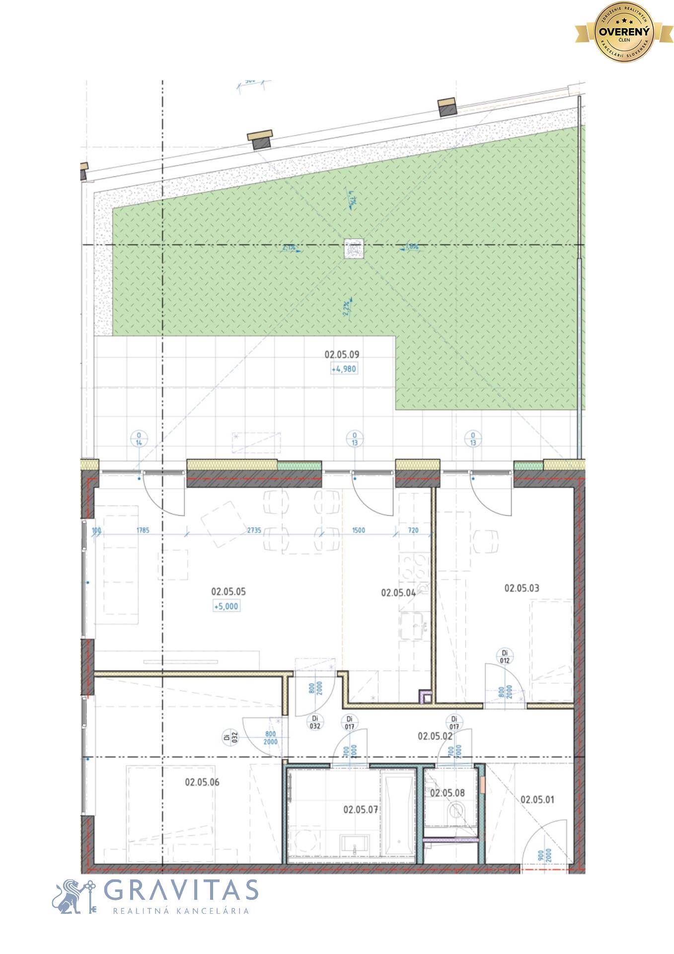 Pôdorys 3i bytu s predzáhradkou - východ, veža A, 2NP.jpg