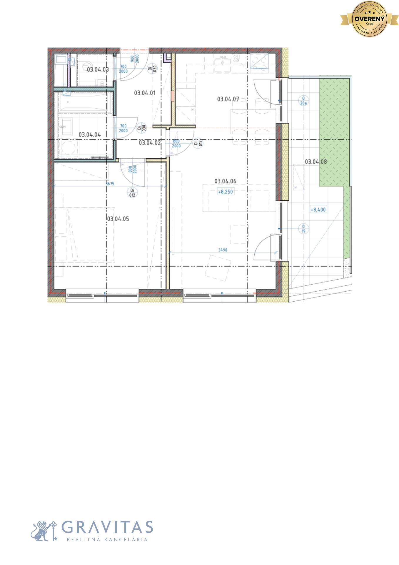 Pôdorys 2i byt s predzáhradkou - západ, veža A, 3NP.jpg