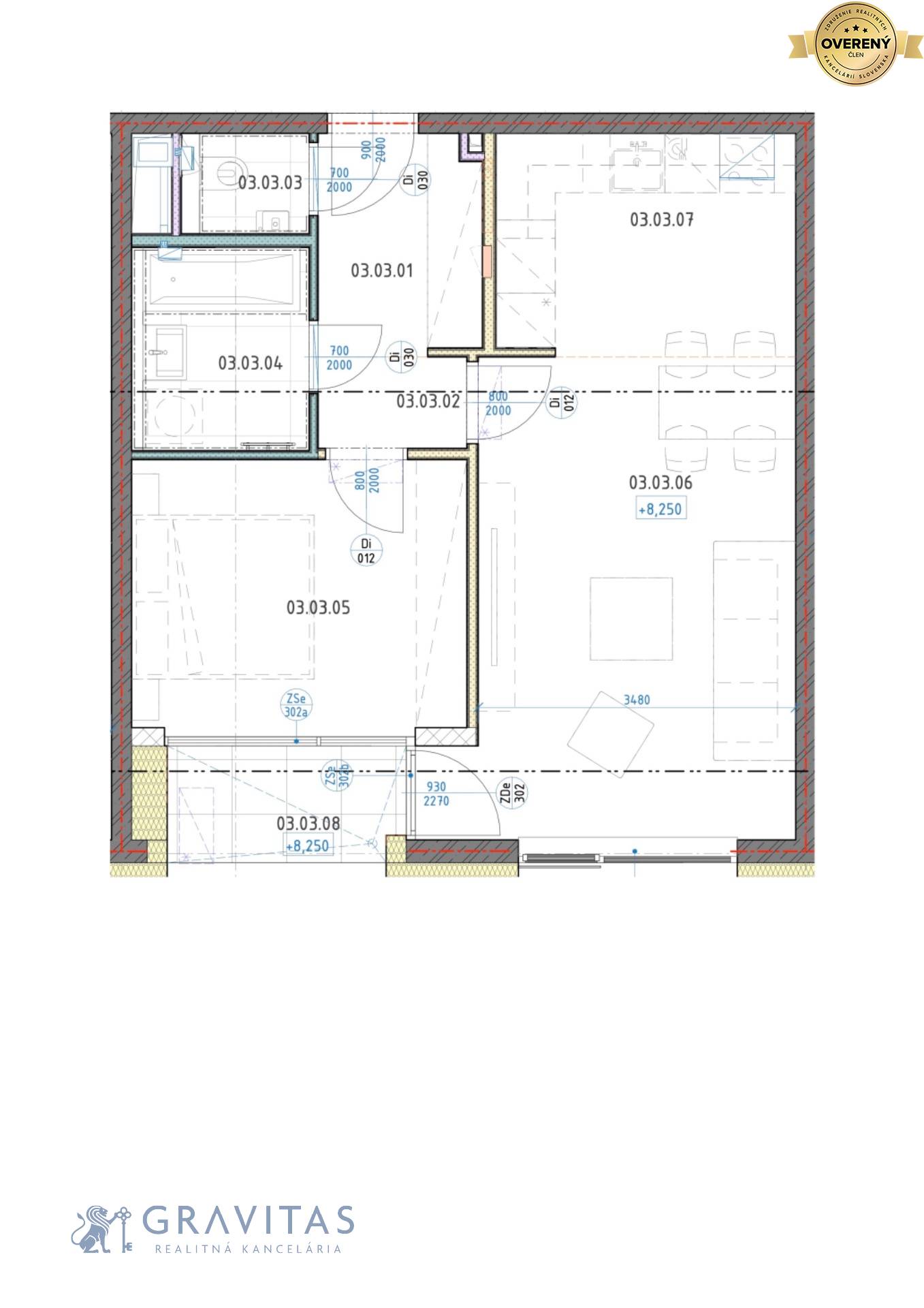 Pôdorys 2i bytu s lodžiou - západ, veža A, 2NP.jpg