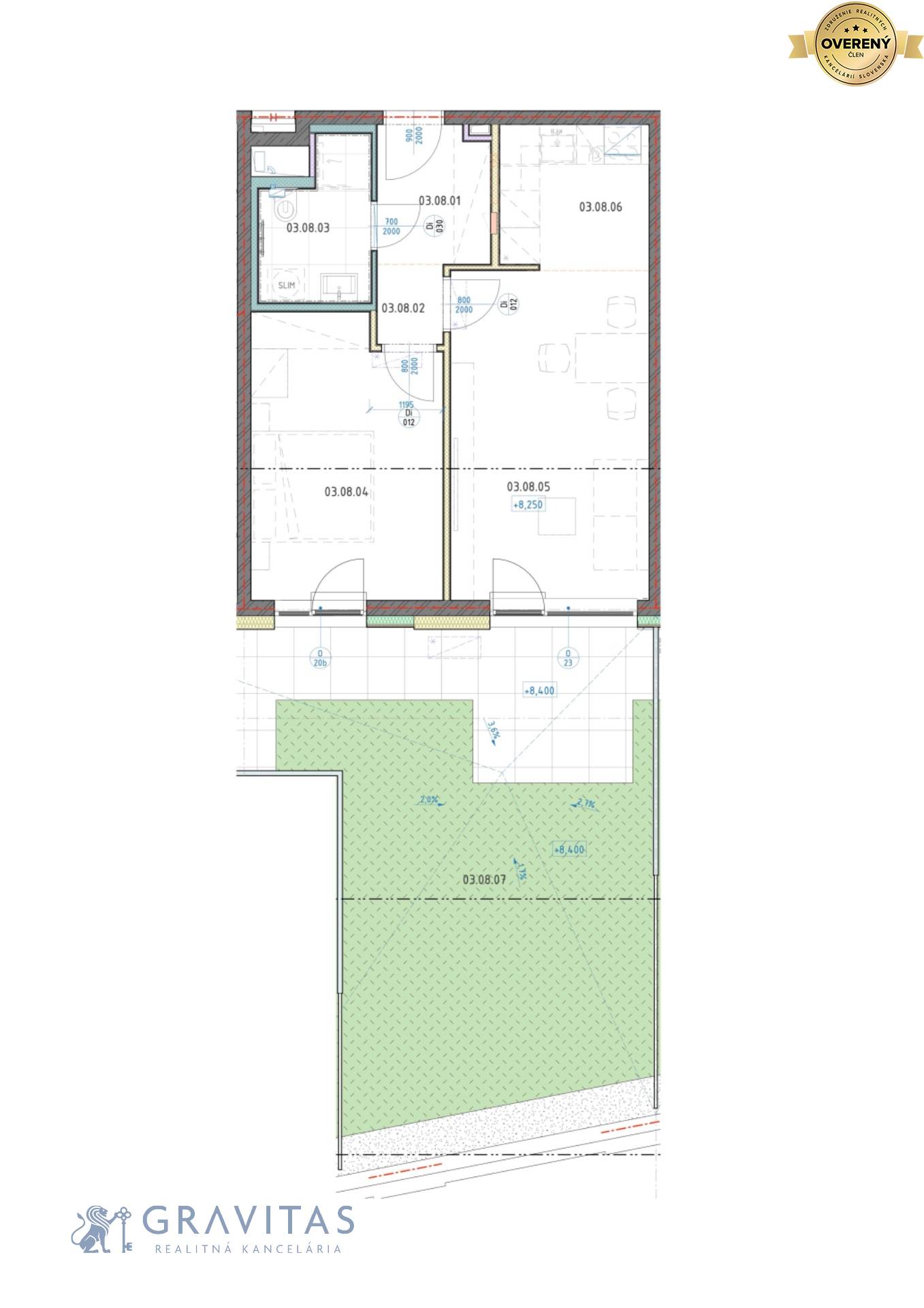 Pôdorys 2i bytu s predzáhradkou - západ, veža B, 3NP.jpg