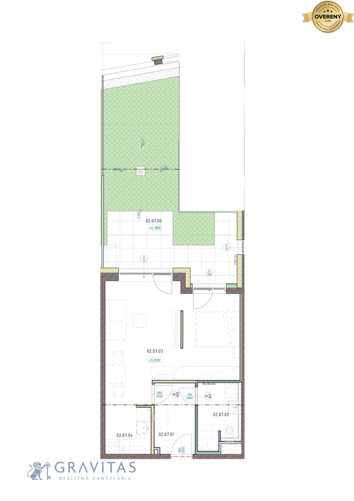 Pôdorys 1i apartmánu s predzáhradkou, východ, veža A, 2NP.jpg