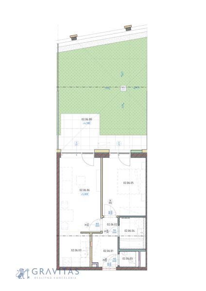 Pôdorys 2i apartmánu s predzáhradkou - východ, veža A, 2NP.jpg